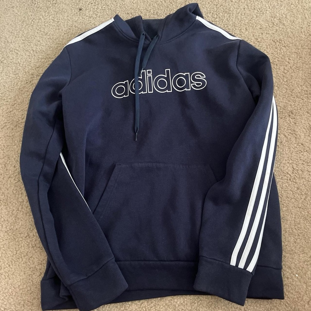Adidas Blue Sweater with Iconic Stripes and Logo